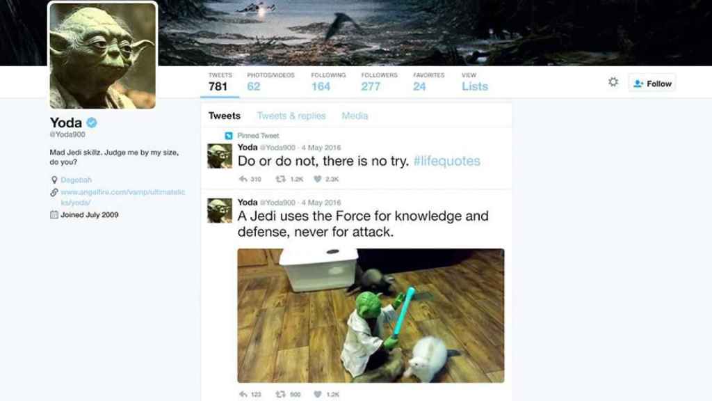 Perfil de Yoda en Twitter / HOOTSUITE