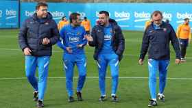 Xavi Hernández, durante un entrenamiento con el Barça / EFE