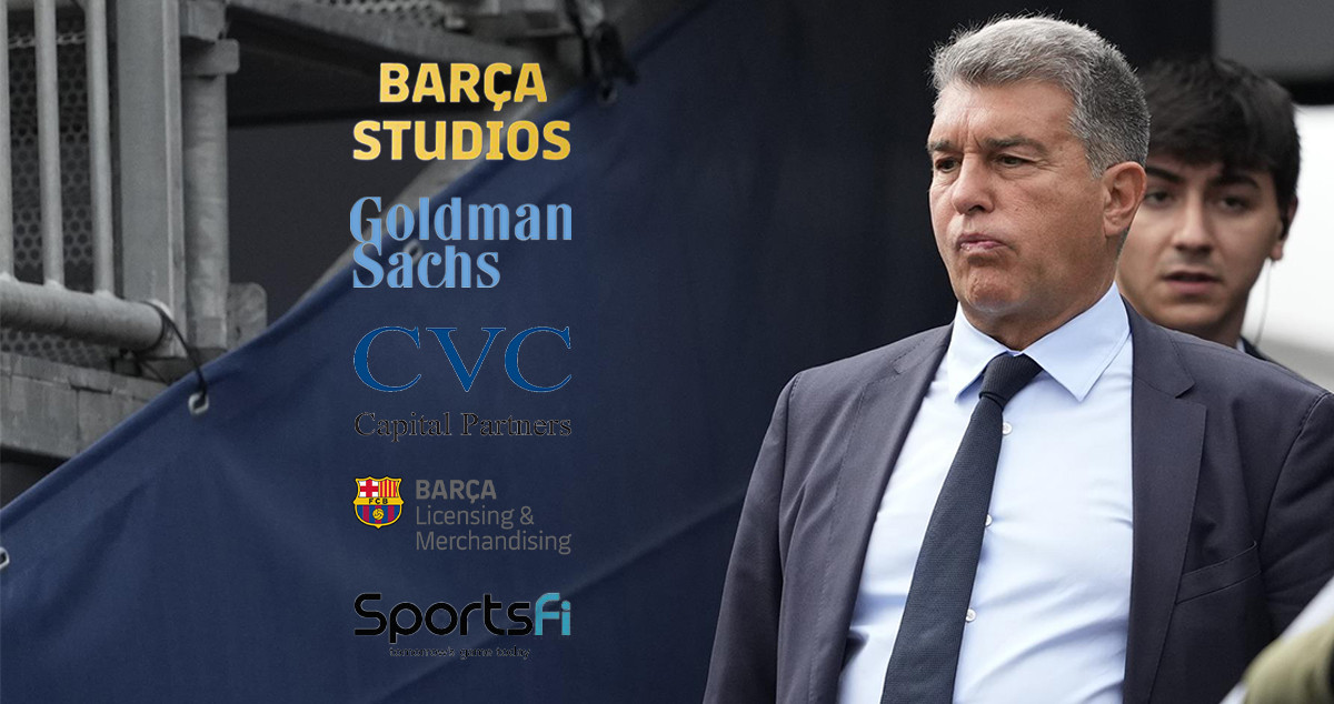 Joan Laporta, junto a las cinco palancas económicas del Barça / CULEMANIA