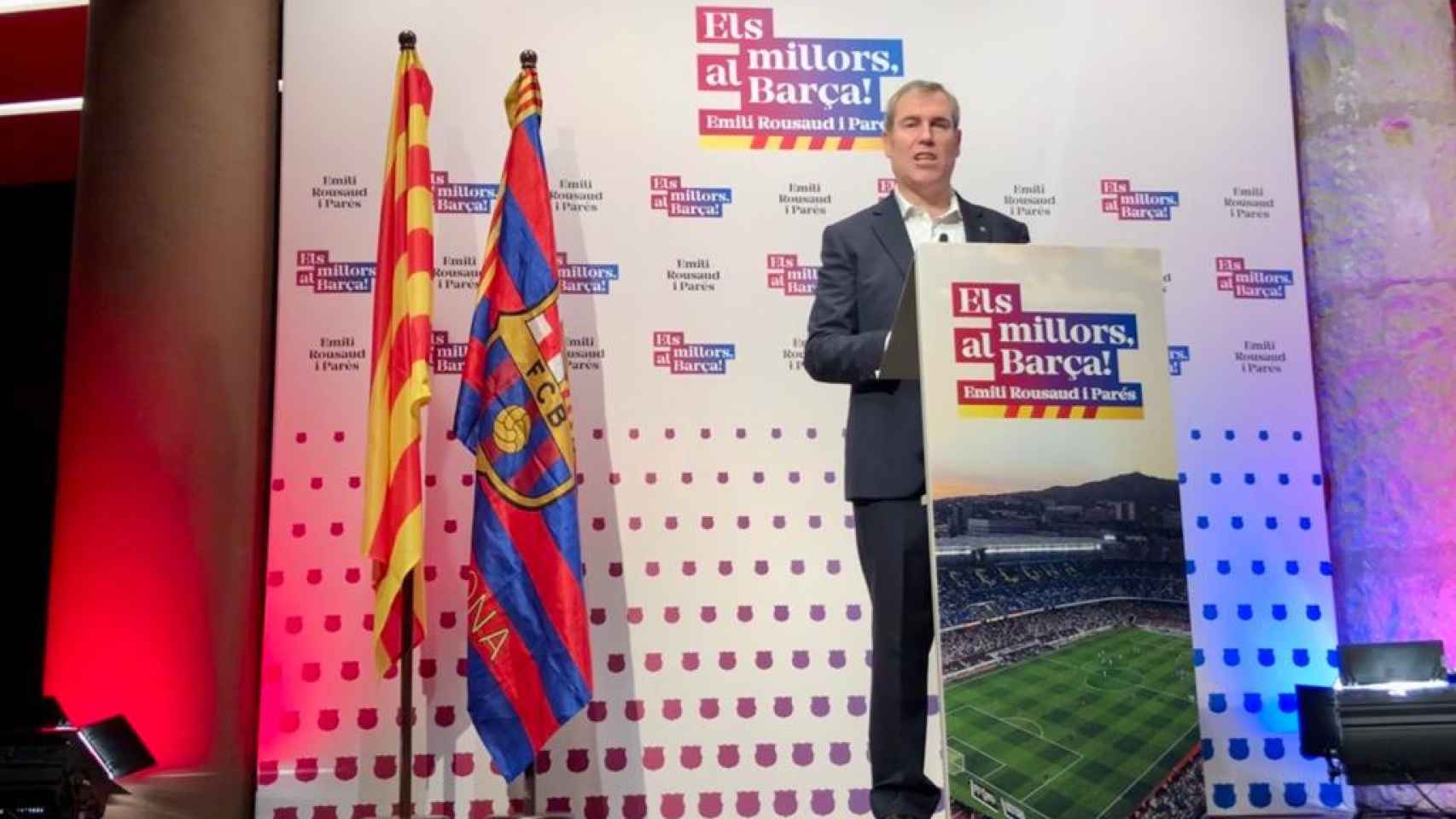 Emili Rousaud en su presentación como precandidato / 'Els millors, al Barça!'