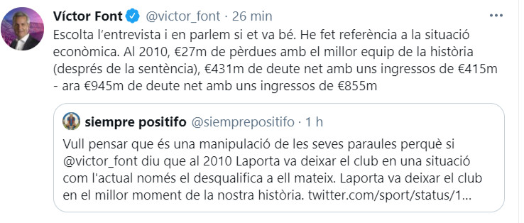 Publicación de Víctor Font sobre sus declaraciones / Redes