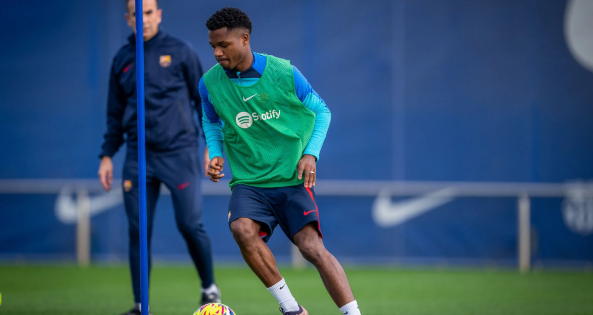 Ansu Fati, en la vuelta de los internacionales españoles del Barça a los entrenamientos / FCB