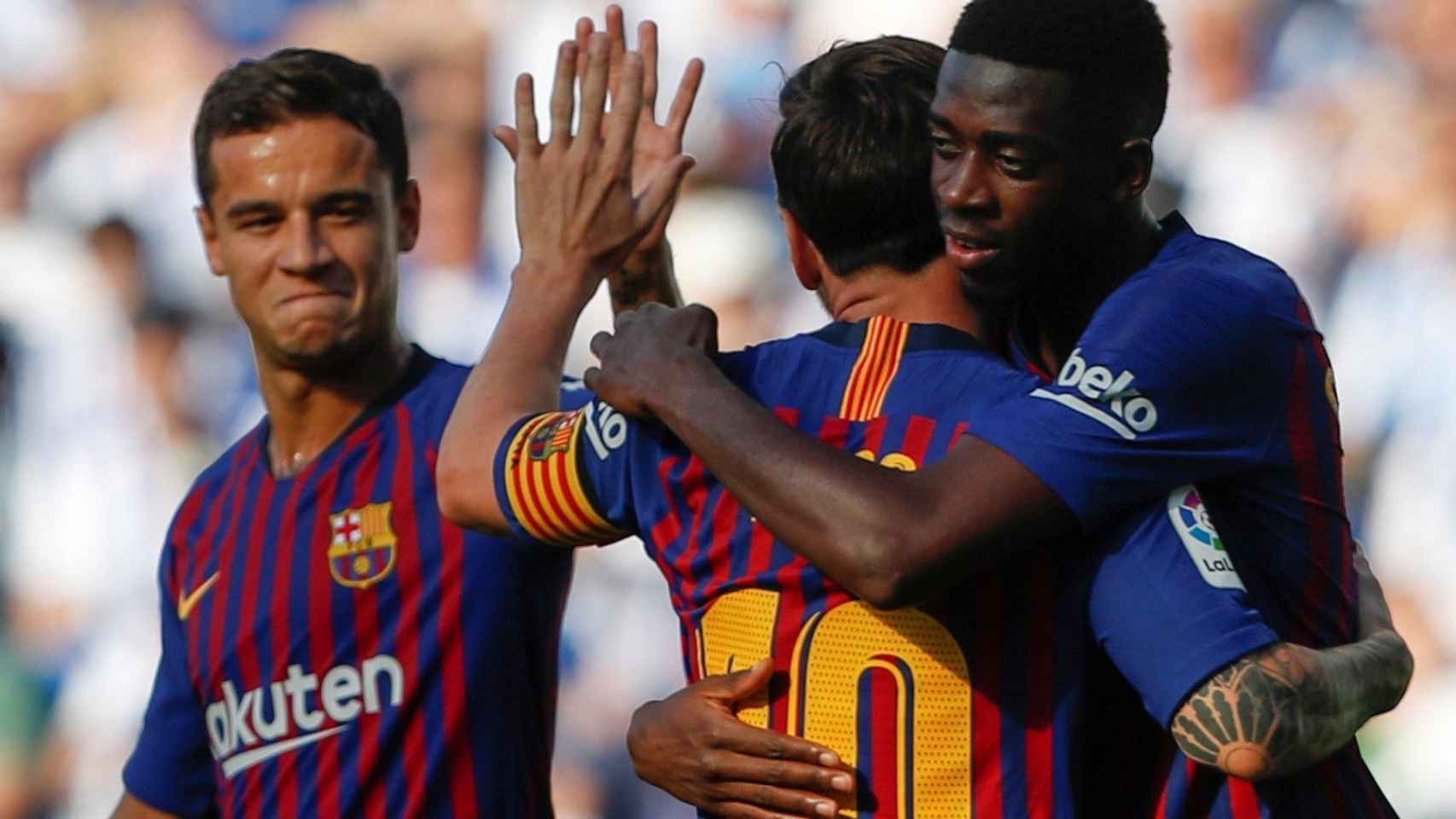 Una foto de los jugadores del Barça celebrando un gol frente a la Real Sociedad / EFE