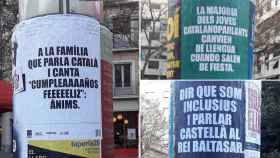 Carteles contra el uso del castellano entre los catalanohablantes en los postes publicitarios del Ayuntamiento de Barcelona / @notexcusis (TWITTER)