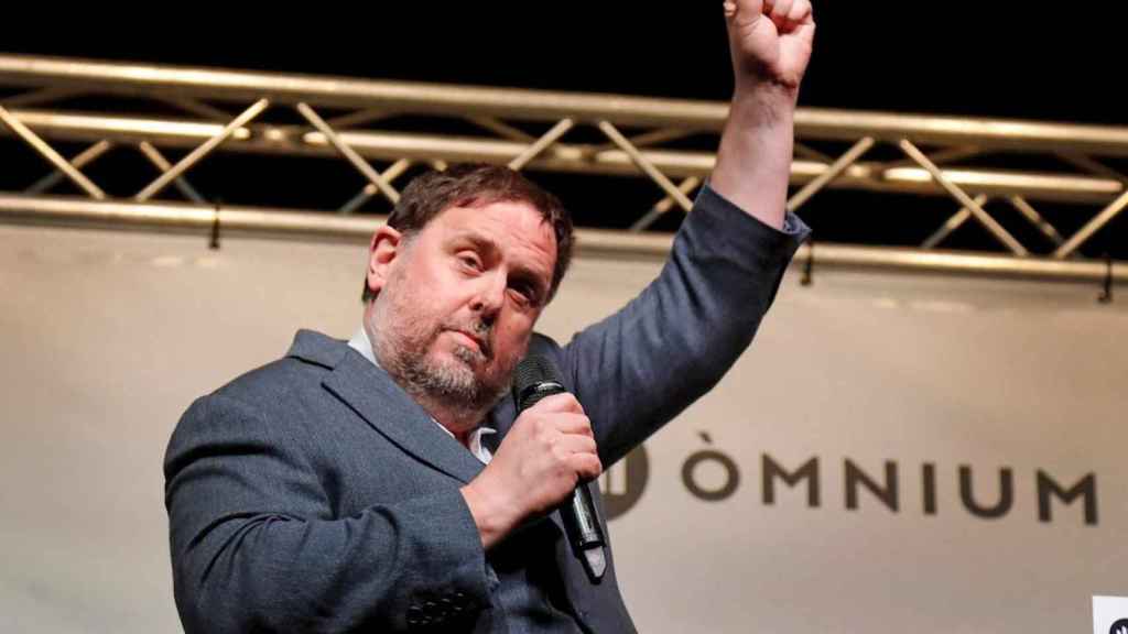 El presidente de ERC, Oriol Junqueras, en un acto de Òmnium Cultural