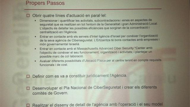 Detalle del informe del Cesicat en el que se señala el contacto con los servicios secretos de Israel