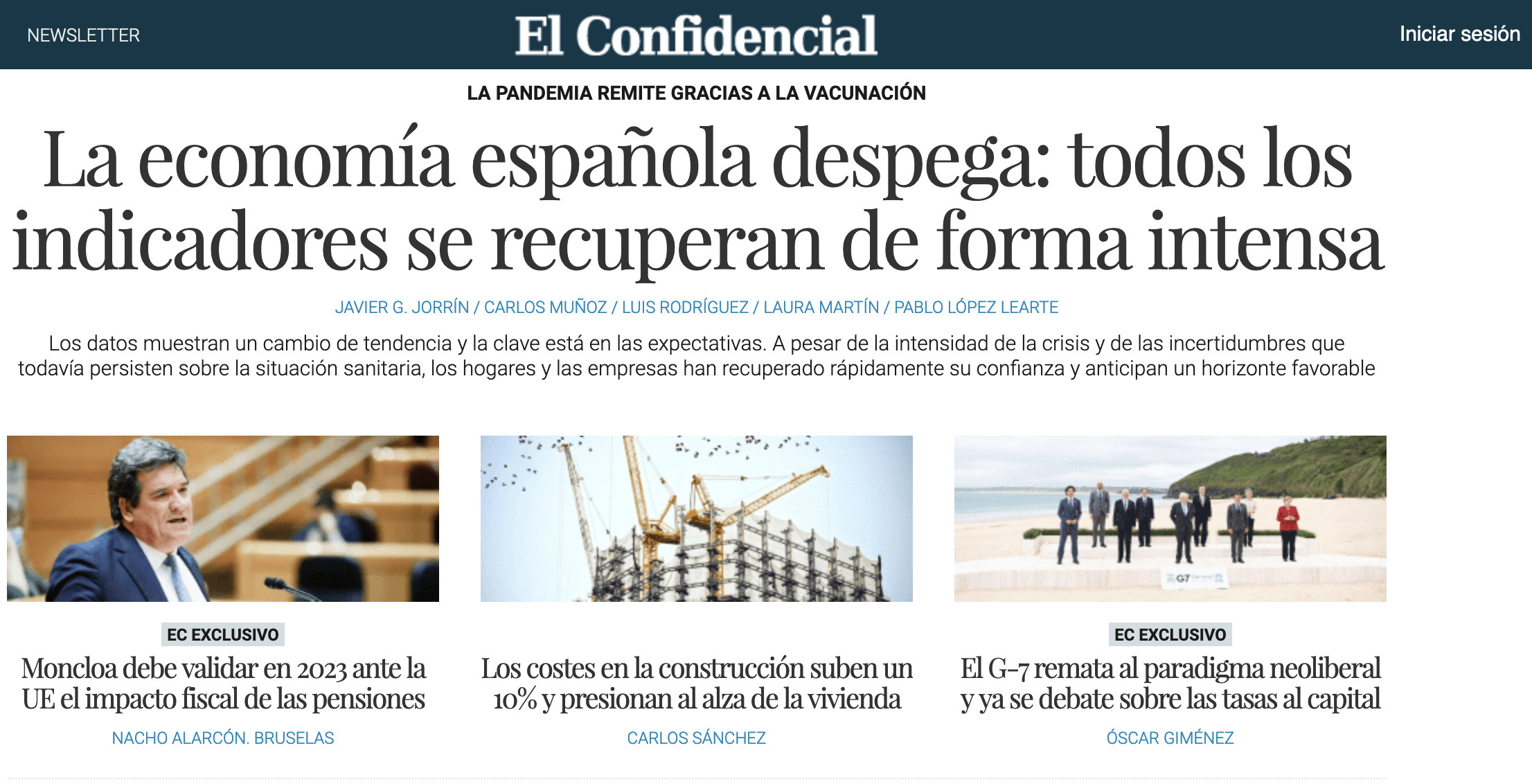 Portada de 'El Confidencial', del 20 de junio de 2021 / EL CONFIDENCIAL