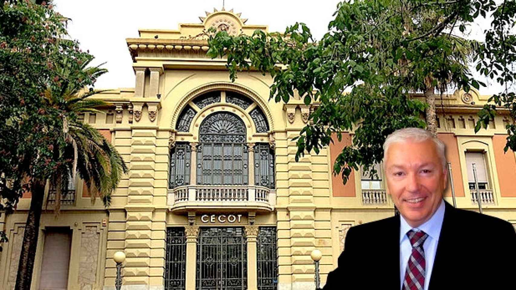 Antoni Abad, presidente de Cecot y la entrada de la sede central de la patronal de Terrassa (Barcelona) / FOTOMONTAJE DE CG