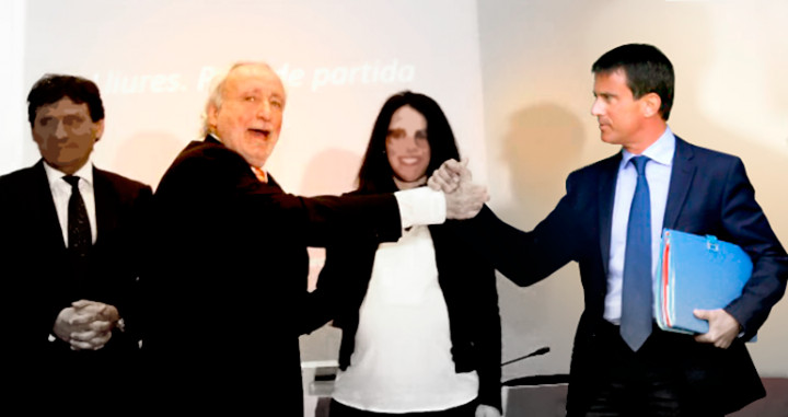 Antoni Fernández Teixidó (Lliures) dando la mano a Manuel Valls / FOTOMONTAJE DE CG