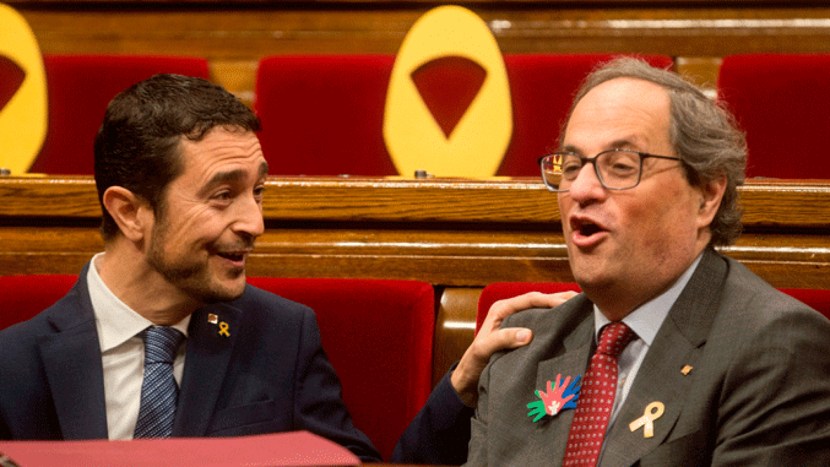 El presidente de la Generalitat de Cataluña, Quim Torra (d), junto al titular de Territorio, Damià Calvet / EFE