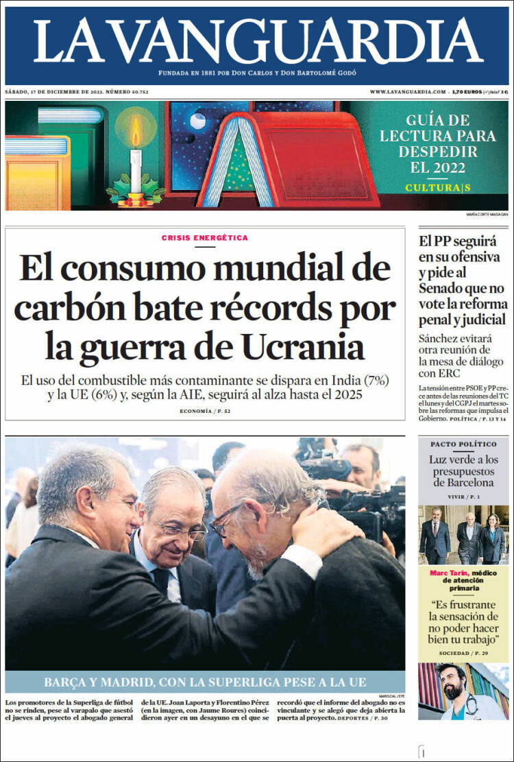 Portada de 'La Vanguardia' del 17 de diciembre de 2022