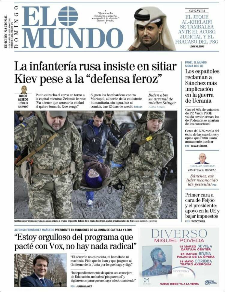 Portada de 'El Mundo' del 13 de marzo de 2022 / KIOSKO