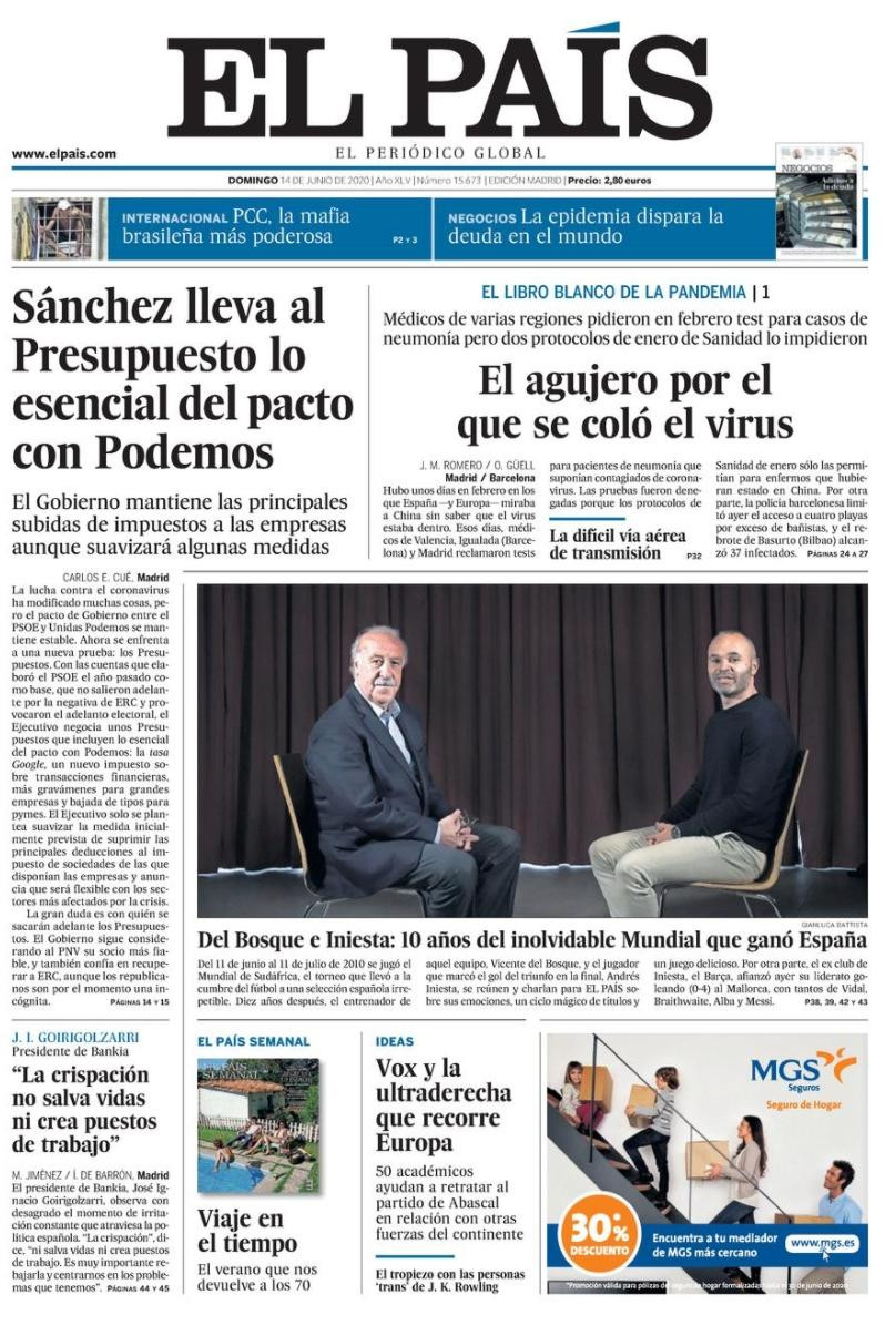 Portada de 'El Pais' del 14 de junio de 2020