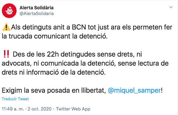 Denuncia de Alerta Solidaria sobre el trato a los arrestados / TWITTER