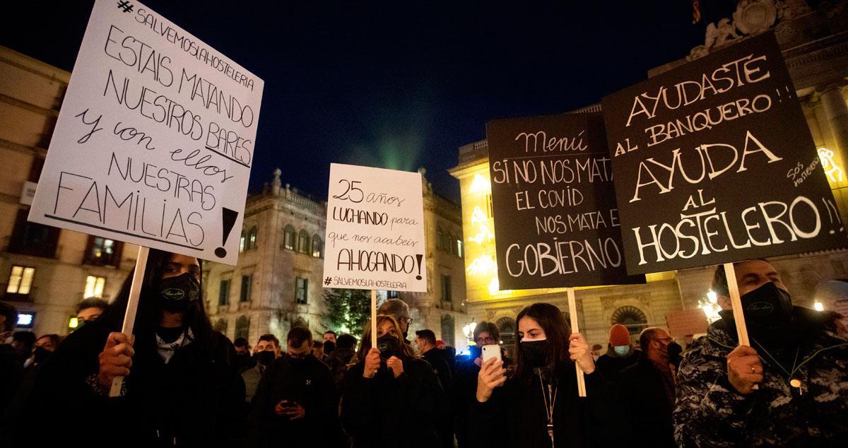 Protesta del sector de la hostelería en Barcelona el lunes / EFE