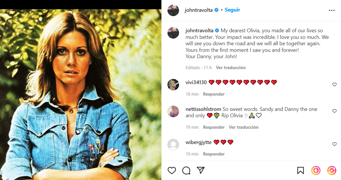 John Travolta se despide de Olivia Newton /John INSTAGRAM