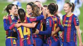 El Barça Femenino celebrando un gol en el Camp Nou / FC BARCELONA