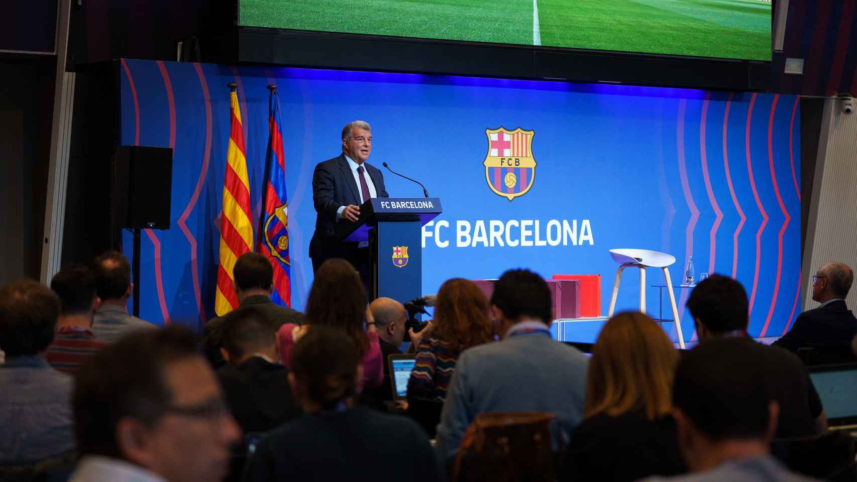 Joan Laporta, durante la comparecencia ante los medios sobre el 'Barçagate' de Negreira / FCB