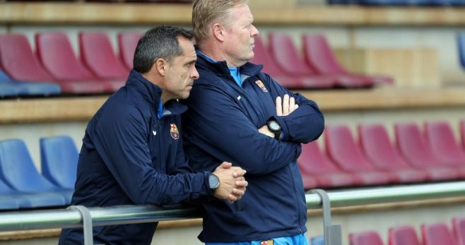 Barjuan y Koeman en un entrenamiento del Barça / FC Barcelona