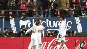 Sergio Ramos celebrando su gol en El Sadar / EFE