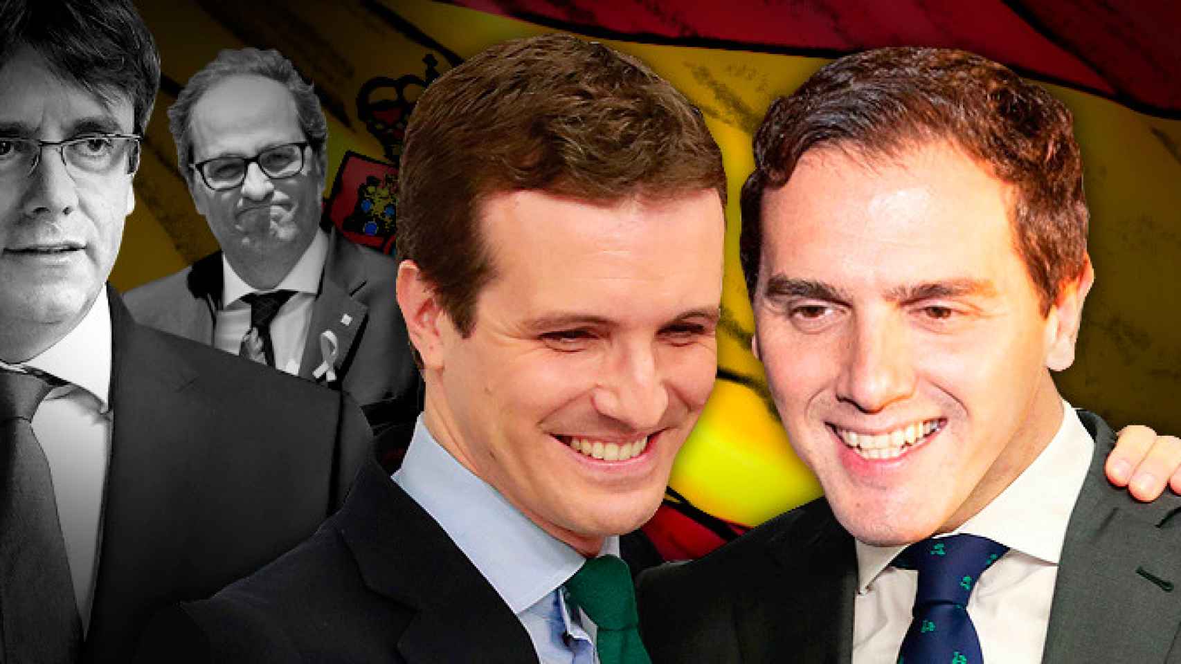 Pablo Casado y Albert Rivera, bajo la mirada de Puigdemont y Torra: independentistas y Vox contra Sánchez /CG