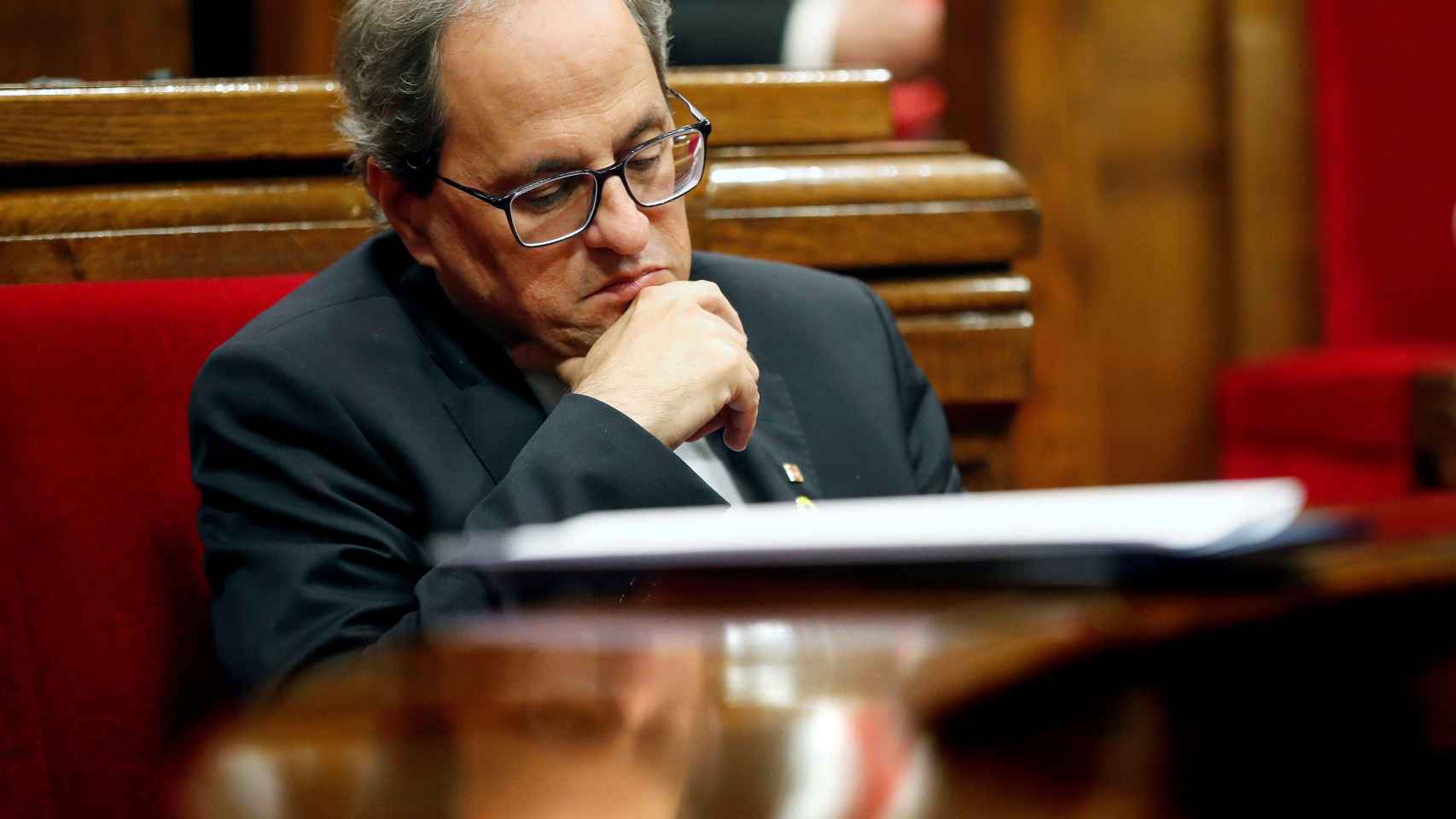 Quim Torra, durante el pleno del Parlament en el que confirmó la retirada de cualquier apoyo al Gobierno de Pedro Sánchez / EFE