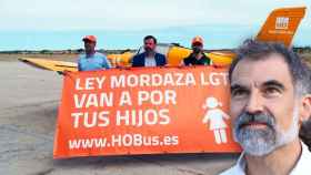 Jordi Cuixart, presidente de Òmnium Cultural, junto a la avioneta de HazteOir / FOTOMONTAJE CG