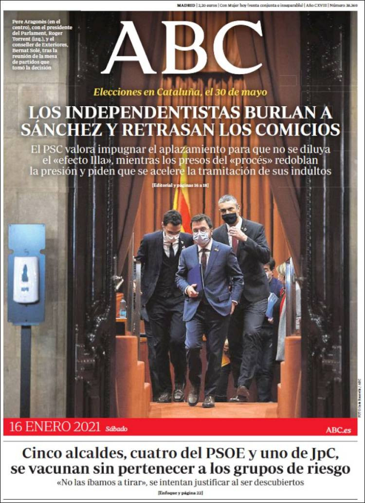 Portada de 'ABC' del sábado 16 de enero