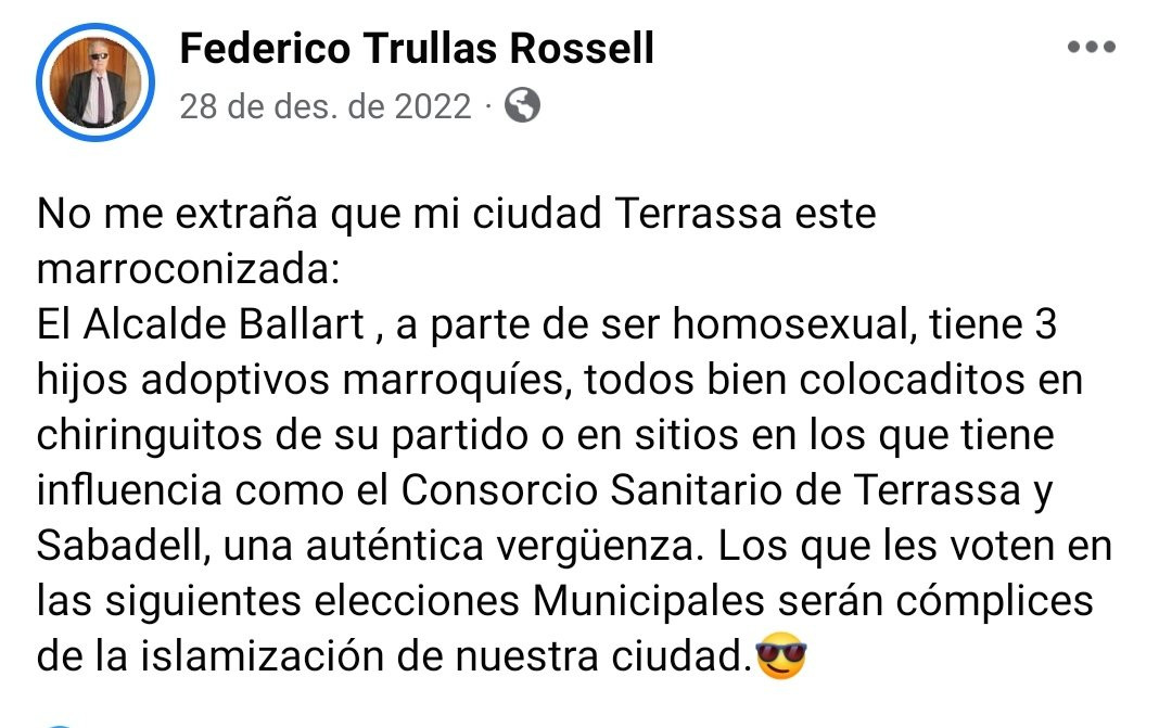 Un usuario de Facebook ataca al alcalde de Terrassa / FB