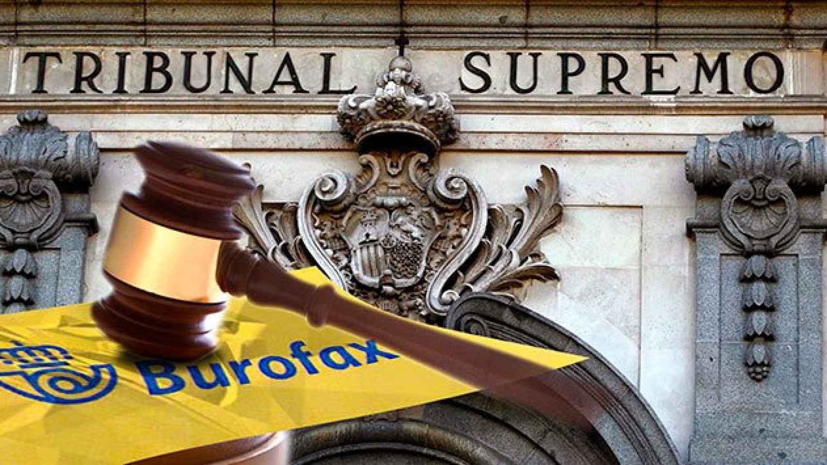 Un sobre de Correos que representa un concurso con el Tribunal Supremo de fondo / FOTOMONTAJE DE CG