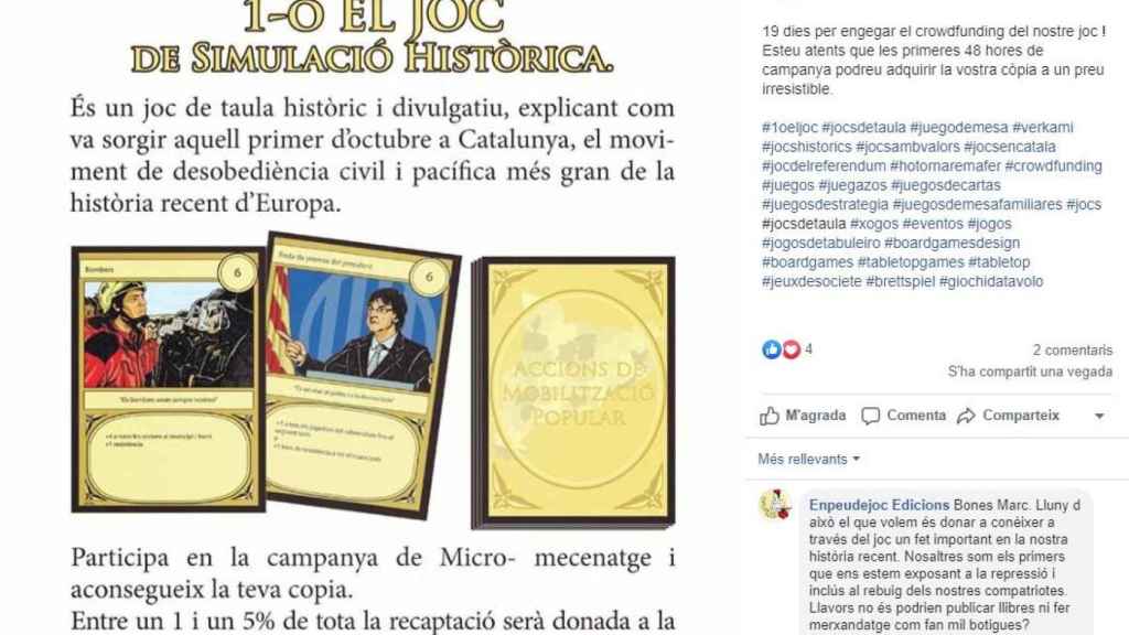 '1-O, el joc', el juego para revivir el 'procés' que prepara 'Enpeudejoc Edicions / FACEBOOK