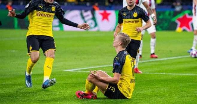 Haaland celebrando uno de sus goles contra el PSG / EFE