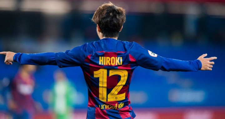 Hiroki Abe celebra su gol contra el Cornellà / FCB