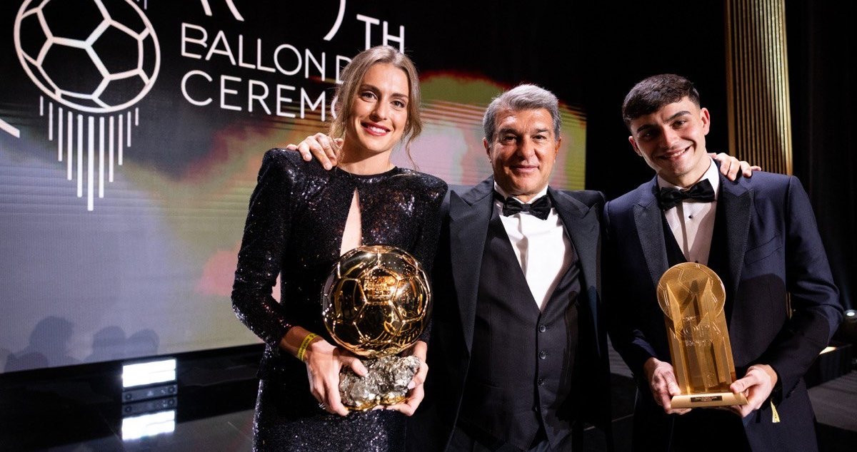 Joan Laporta, junto a Alexia Putellas y Pedri, en la gala del Balón de Oro / @JoanLaportaFCB