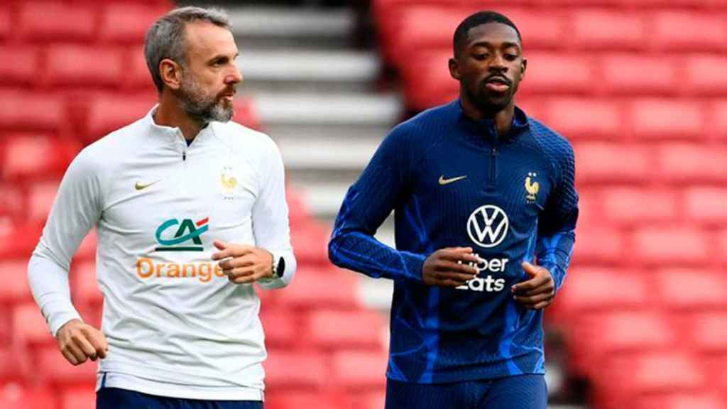 Dembelé, entrenándose al margen con Francia tras jugar con el Barça / REDES