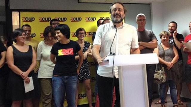 Antonio Baños, tras ser proclamado como candidato de la CUP a las elecciones del 27S