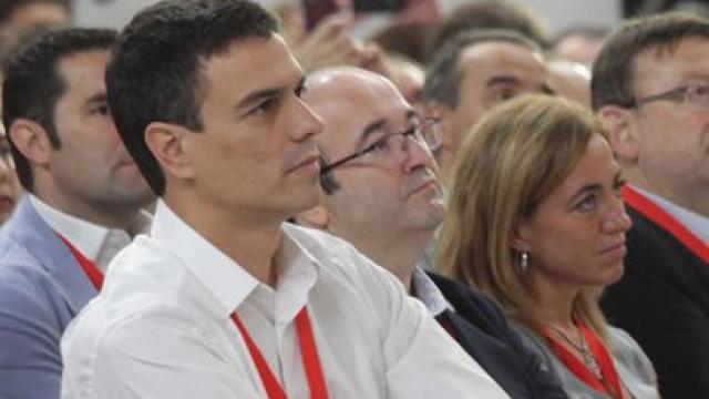 Iceta y Chacón, junto al primer secretario del PSOE, Pedro Sánchez, en el último Congreso del PSC en julio de 2014.