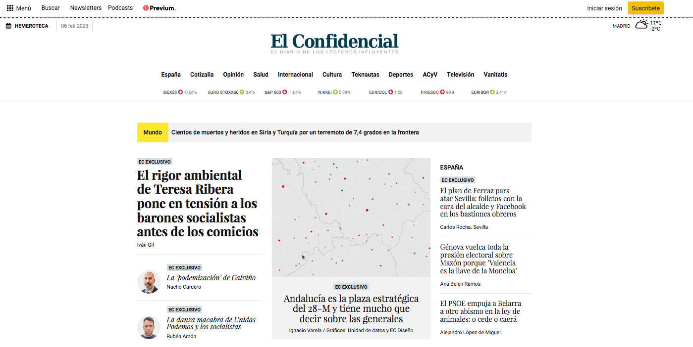 Portada de 'El Confidencial' del 6 de febrero de 2023 