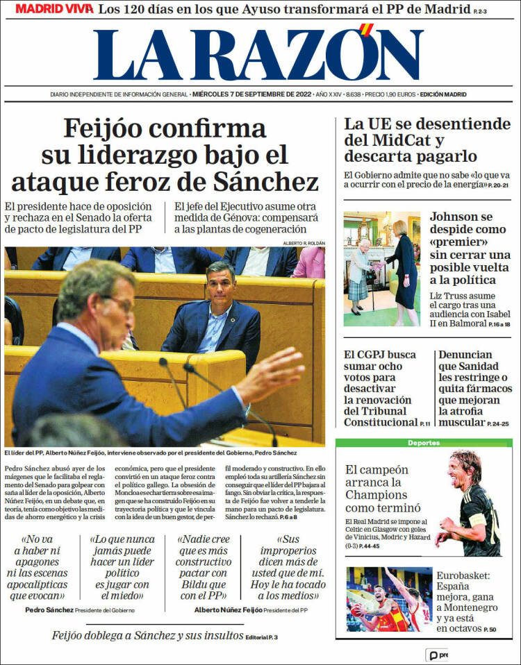 Portada de 'La Razón' de 7 de septiembre de 2022 / KIOSKO.NET