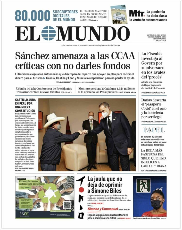 Portada de 'El Mundo' del 29 de julio de 2021 / KIOSKO.NET