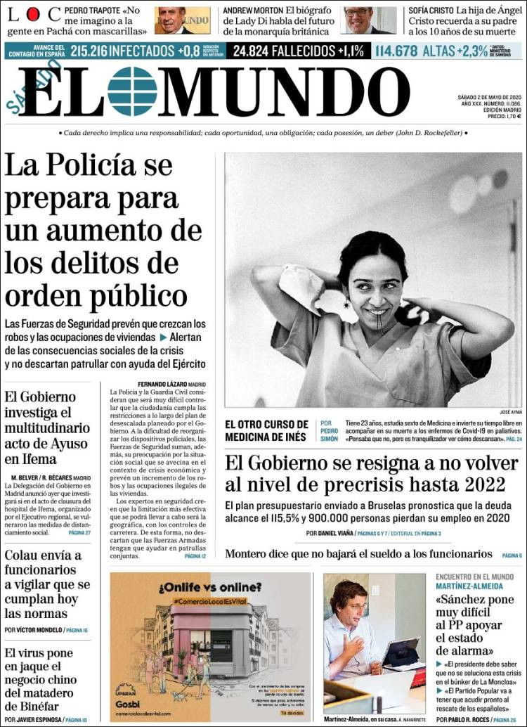 Portada de 'El Mundo' del sábado 2 de mayo