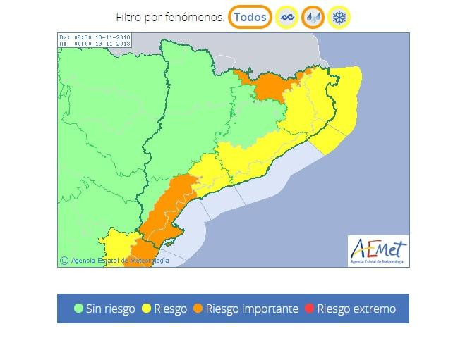 Mapa de predicción para el domingo 18 de noviembre en Cataluña / AEMET