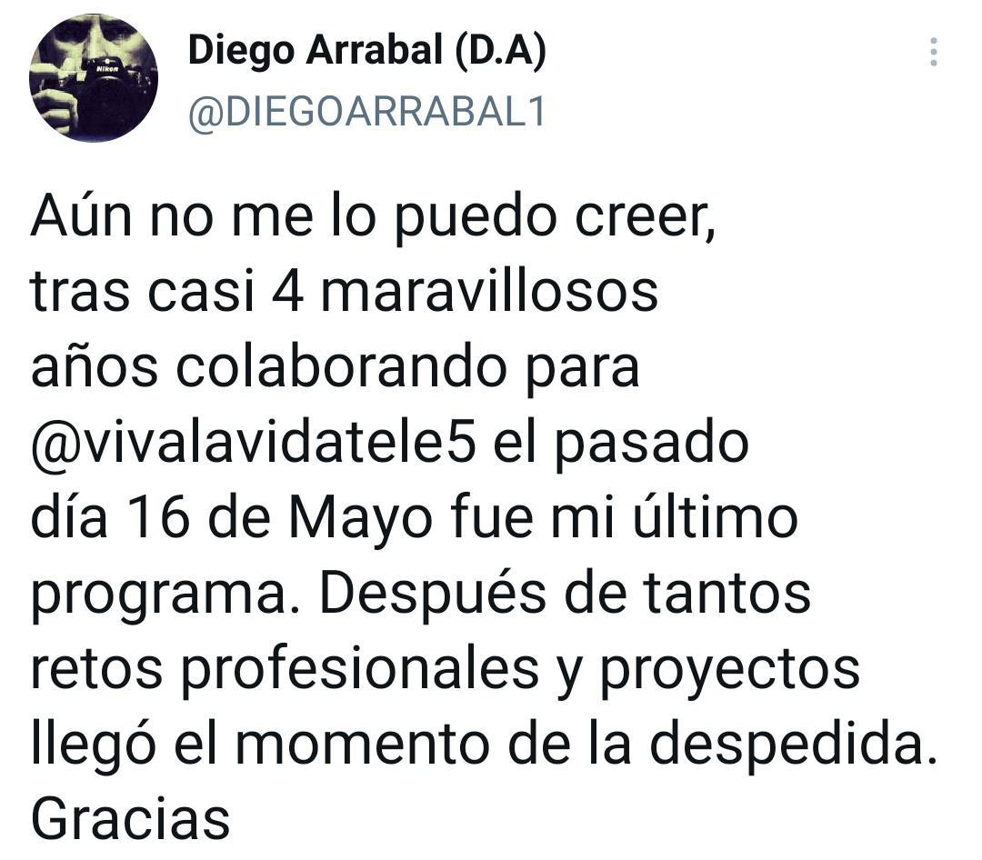 Mensaje de Diego Arrabal / TWITTER