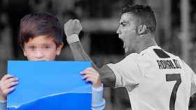 Thiago Messi sobre un dibujo de Cristiano Ronaldo / FOTOMONTAJE DE CULEMANÍA