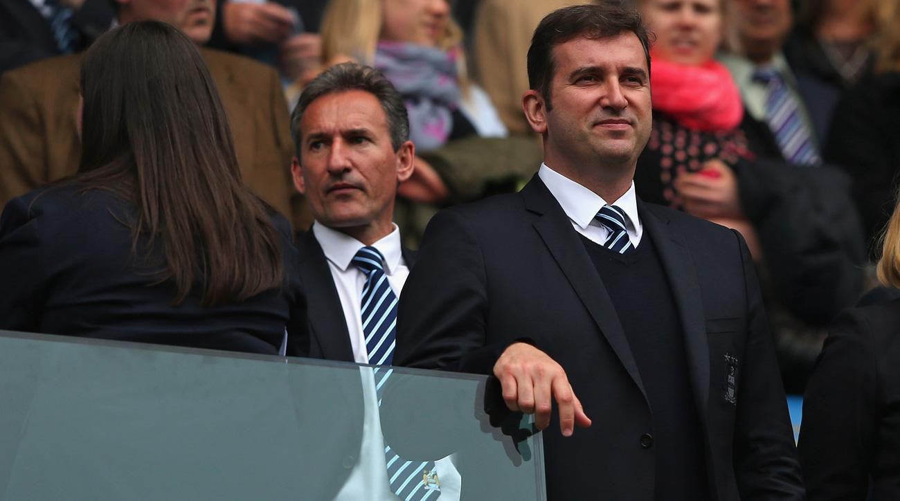 Soriano y Beguiristain en el palco del Eithad Stadium / EFE