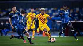 Adama, en una acción ofensiva contra el Nápoles, en la Europa League / FCB