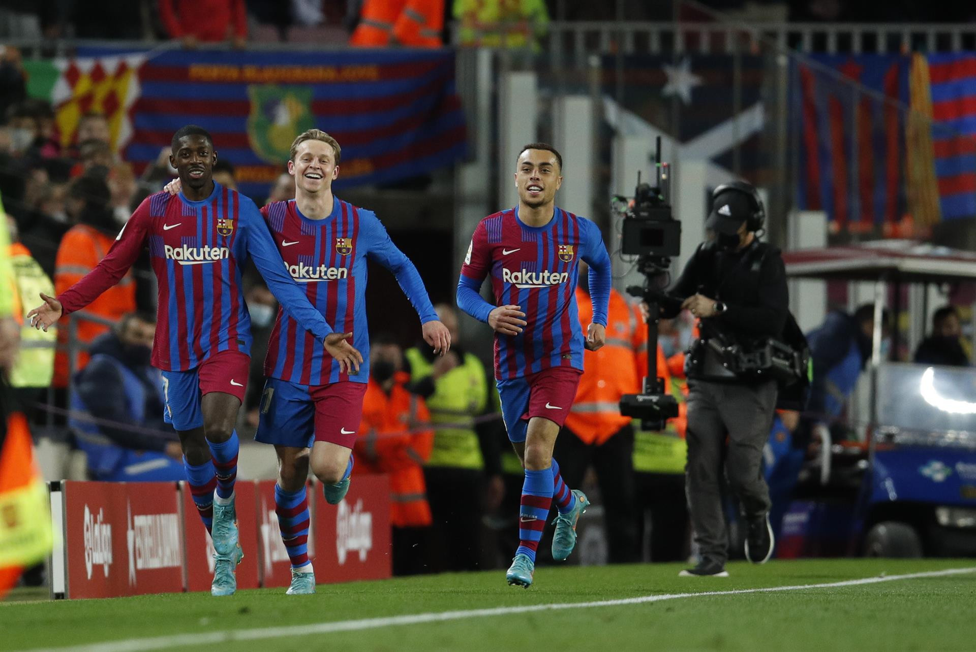 Dembelé celebra su gol al Athletic, el segundo del Barça / EFE