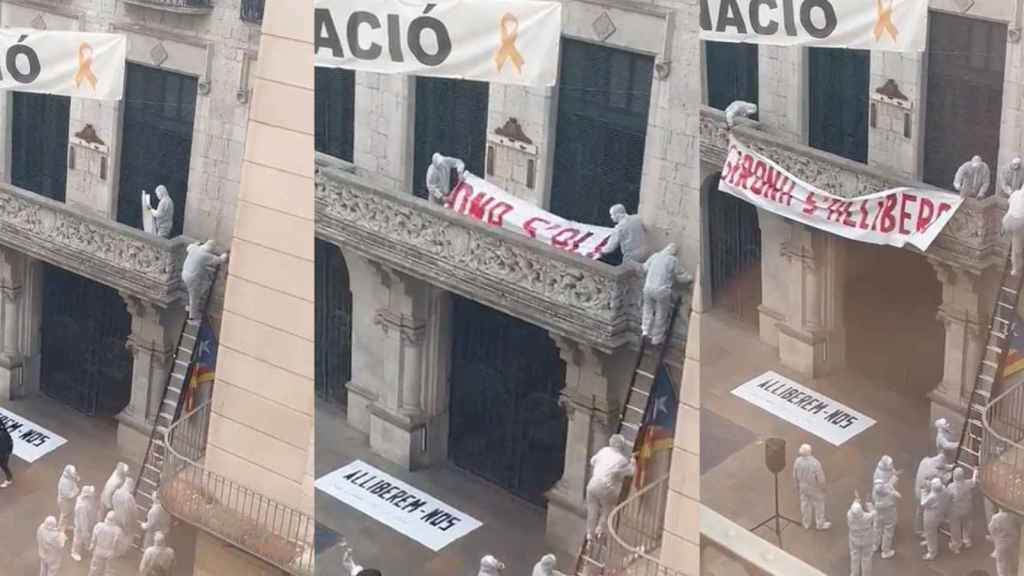 Tres imágenes del vandalismo en el Ayuntamiento de Girona / CG