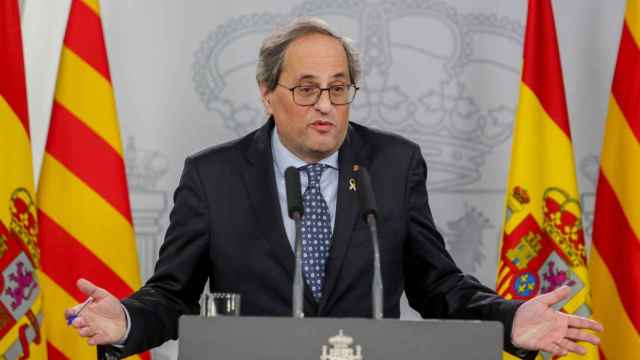 El presidente de la Generalitat, Quim Torra, en una comparecencia de prensa en Moncloa