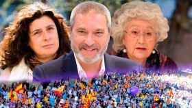 Miriam Tey, Josep Ramon Bosch y Teresa Freixes sobre una manifestación de Societat Civil Catalana (SCC) / FOTOMONTAJE CG